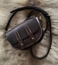 Brown leather mini satchel bag, made from an up-cycled horse saddle.
