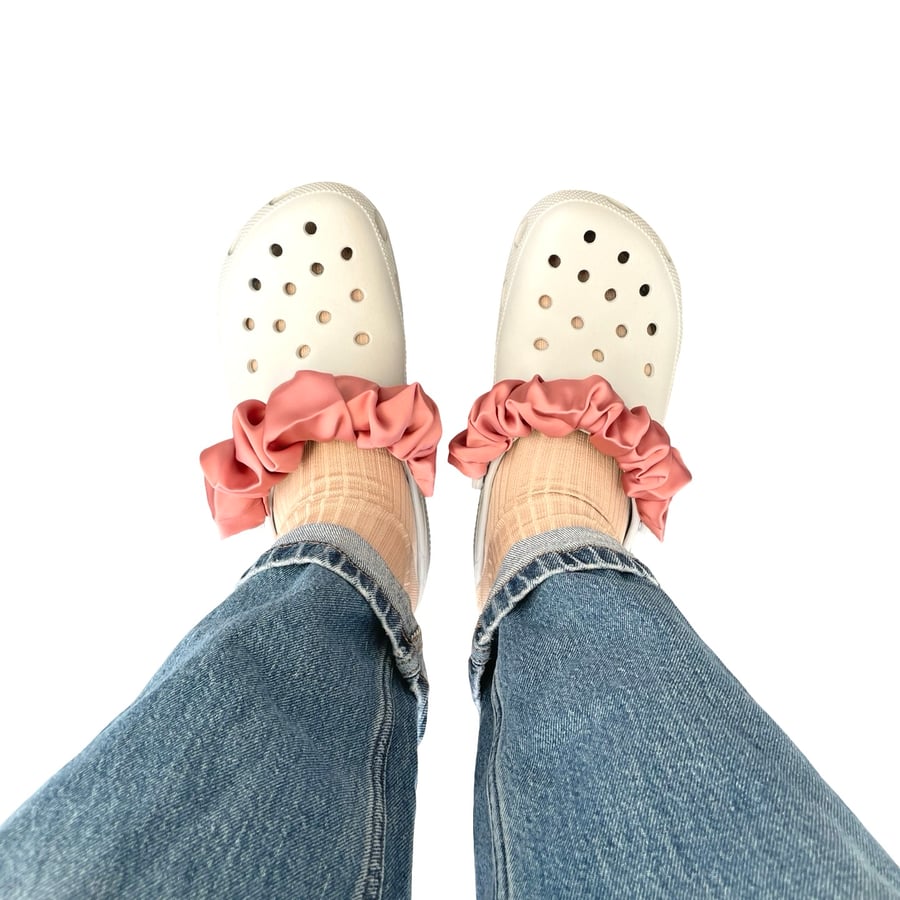 Pink Satin Clog Charms Scrunchies Fabric Shoe Strap Cover Wraps Accessories