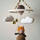 Baby Mobile - Handmade Crib Decor - Crochet Bee Themed Baby Shower Gift