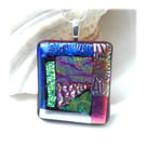 Dichroic Glass S003 Supersize Patchwork Pendant with Silver plated chain
