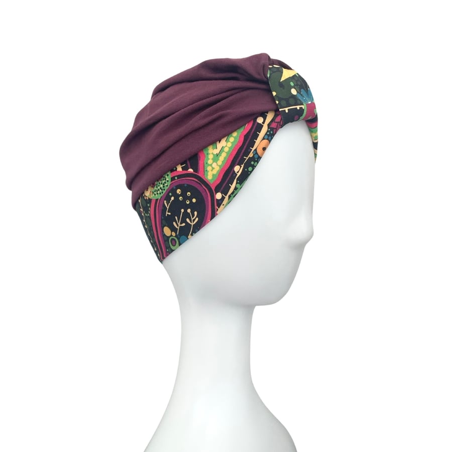 Lightweight Summer Turban Hat for Ladies, Soft Chemo Head Wrap, Burgundy Turban 