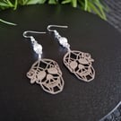 Gothic Skull and Rose Earrings Sterling Silver Earhooks