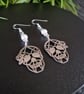 Gothic Skull and Rose Earrings Sterling Silver Earhooks