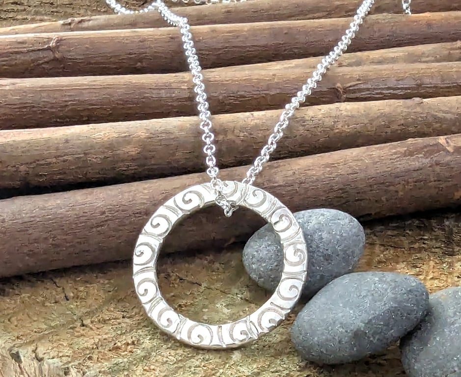 Recycled Sterling Silver Halo Spiral Pendant