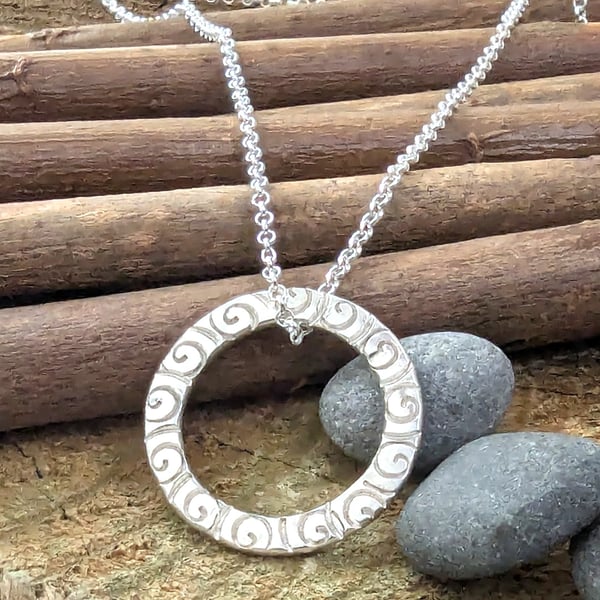 Recycled Sterling Silver Halo Spiral Pendant