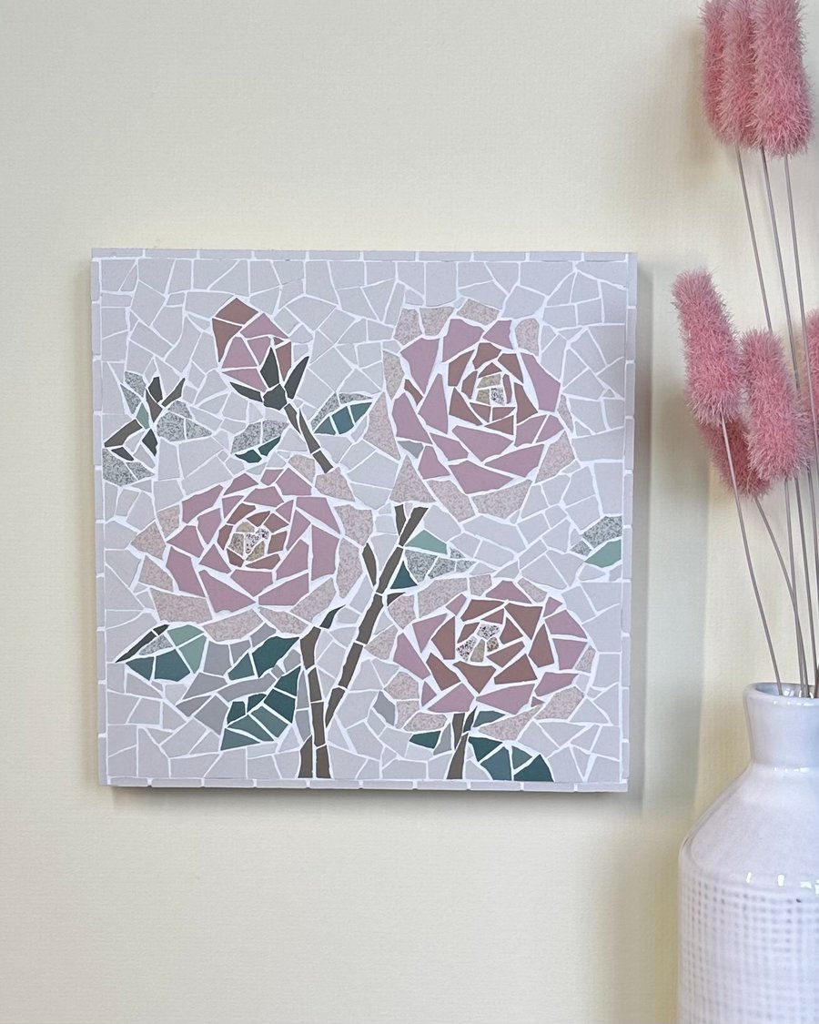 Mosaic Floral Art : Rose Mosaic Wall Plaque in pinks