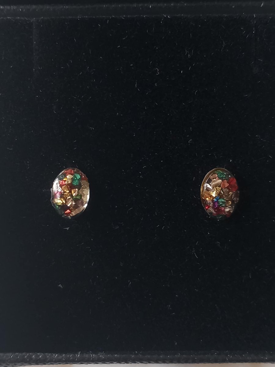 Small resin stud earrings,Multicoloured stud earrings, Teardrop shape earrings,