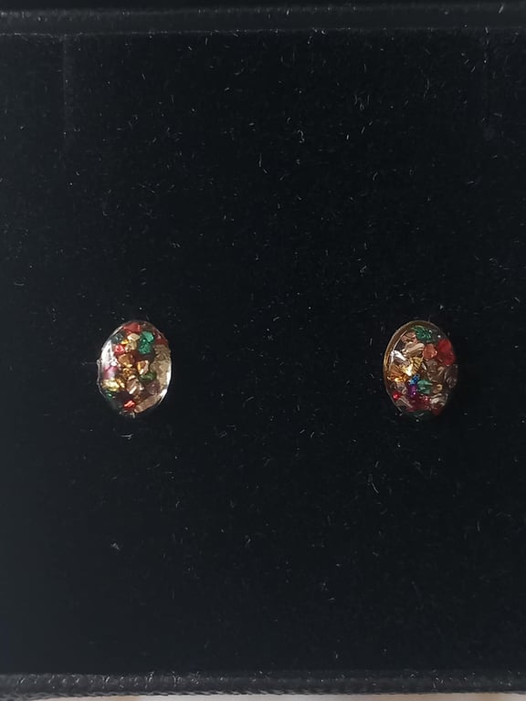 Small resin stud earrings,Multicoloured stud earrings, Teardrop shape earrings,