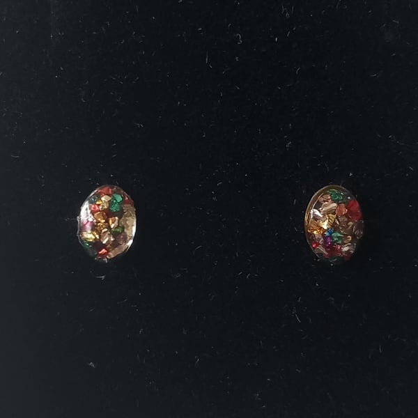 Small resin stud earrings,Multicoloured stud earrings, Teardrop shape earrings,