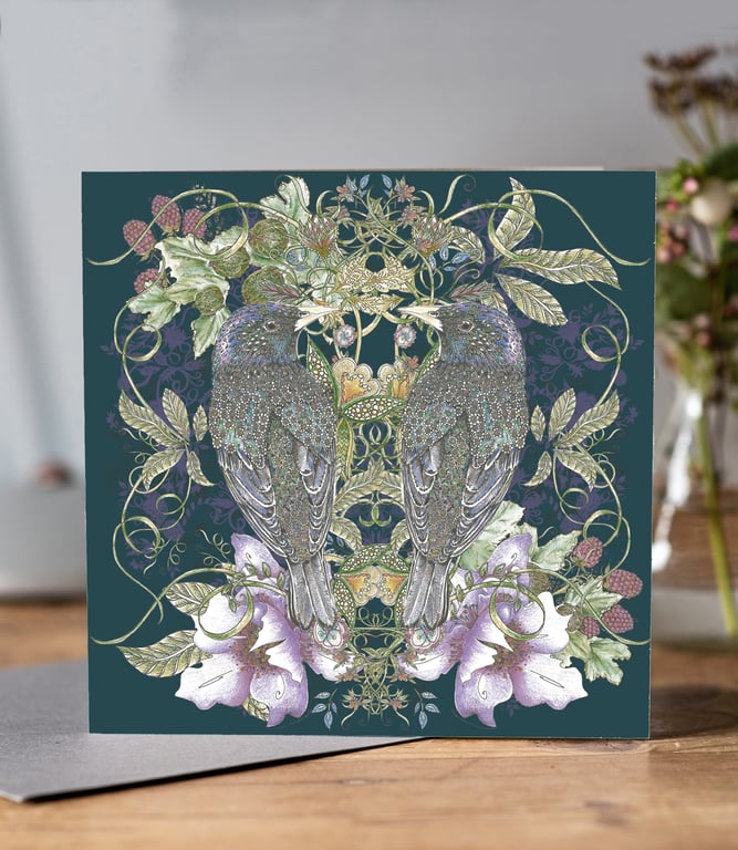 Starling Greeting card (dark background)