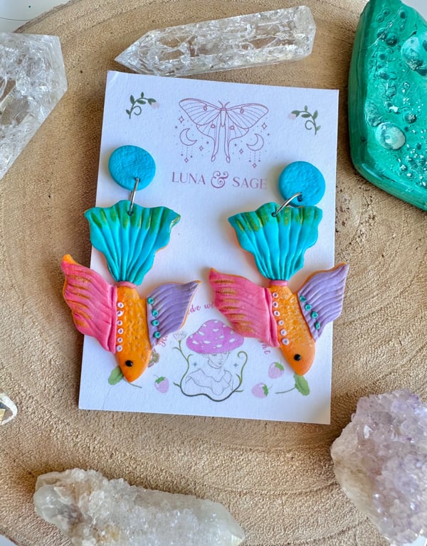 Handmade Colourful Fish Polymer Clay Earrings