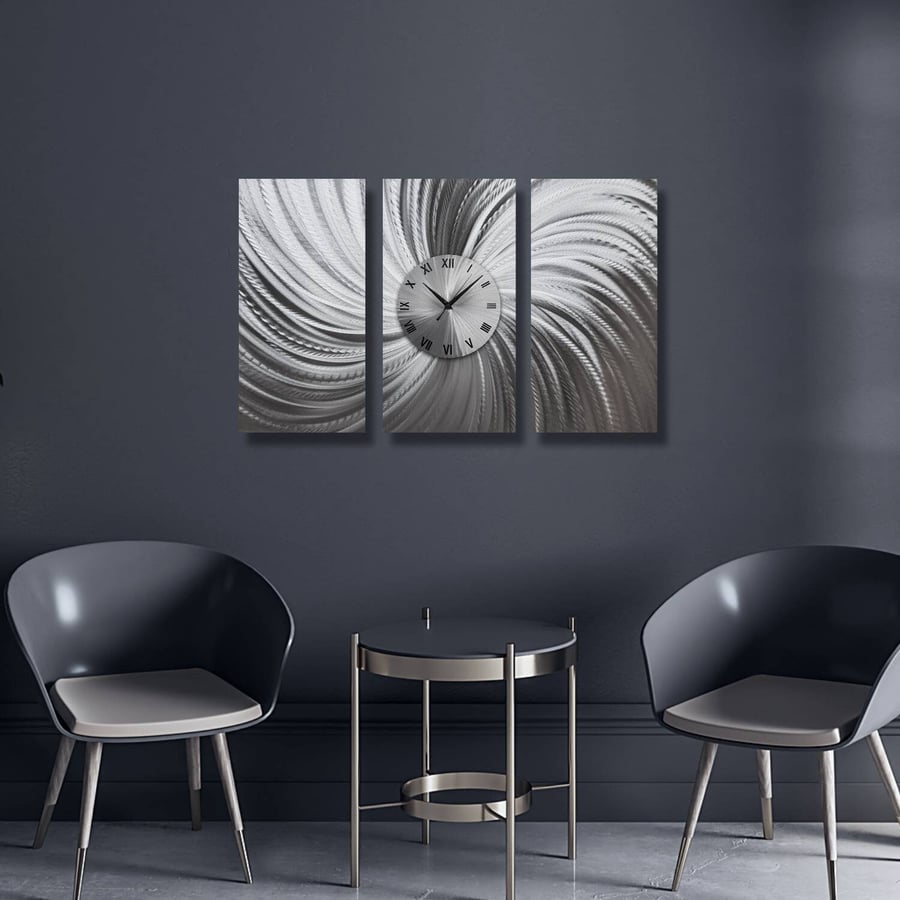 Large Silver Wall Clock, Modern Wall Art, Uniqu... Folksy