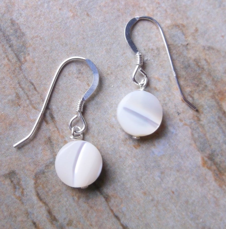 Freshwater Pearl Coin Drop Earrings.