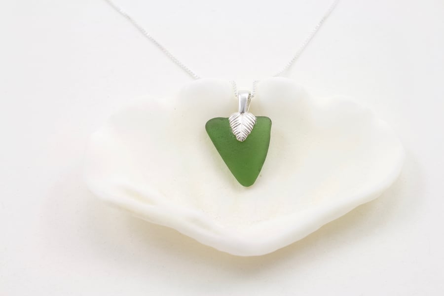 Sea Glass Silver Pendant - Forest Green