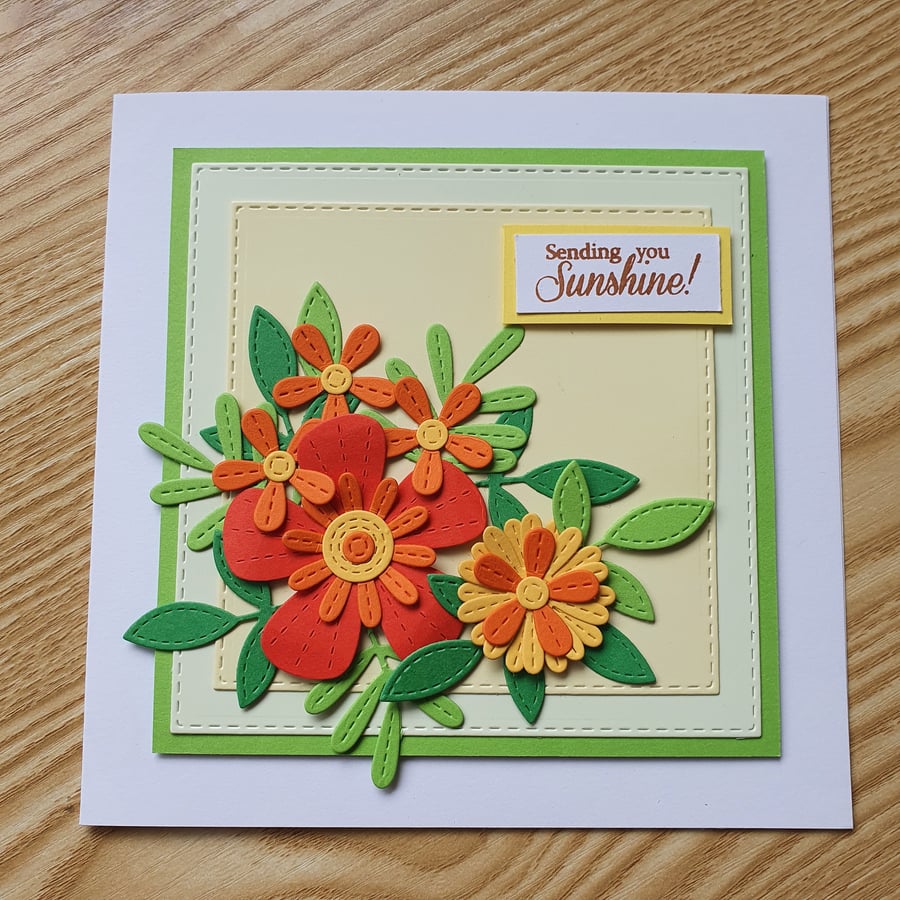 A feminine floral birthday card, stitched die cuts