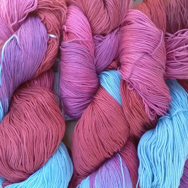100g ARAUCANIA LONCO 4ply Hand dyed 100% Mercerised Cotton pink red blue