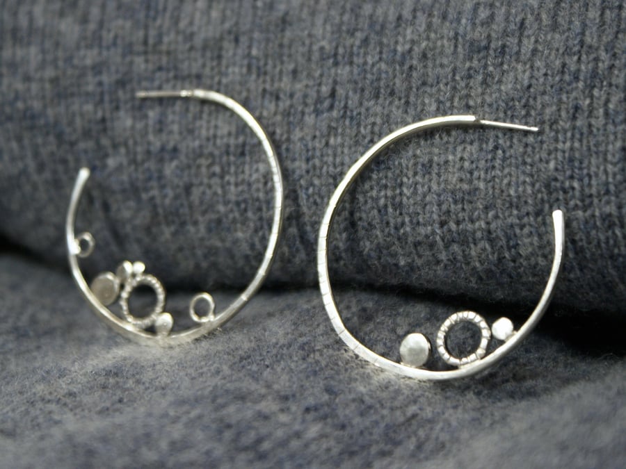 Coastal silver mismatched large hoop earrings