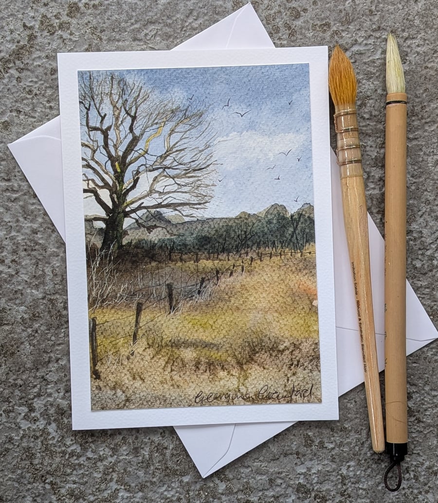 Winter Oak. Handpainted Blank Card. Watercolour 260184
