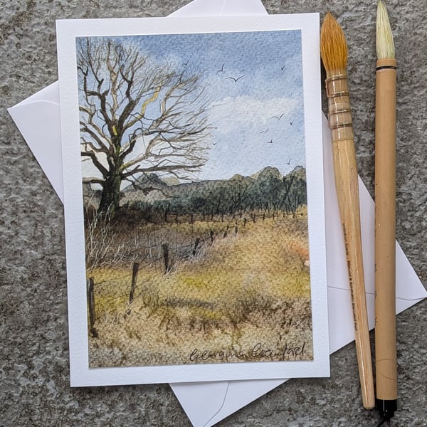 Winter Oak. Handpainted Blank Card. Watercolour 260184