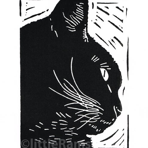 Cat art - Black Cat Profile - Original Hand Pul... - Folksy