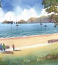 Stroll To Mumbles, Swansea Bay - Watercolour Print in 9 x 7 '' Mount