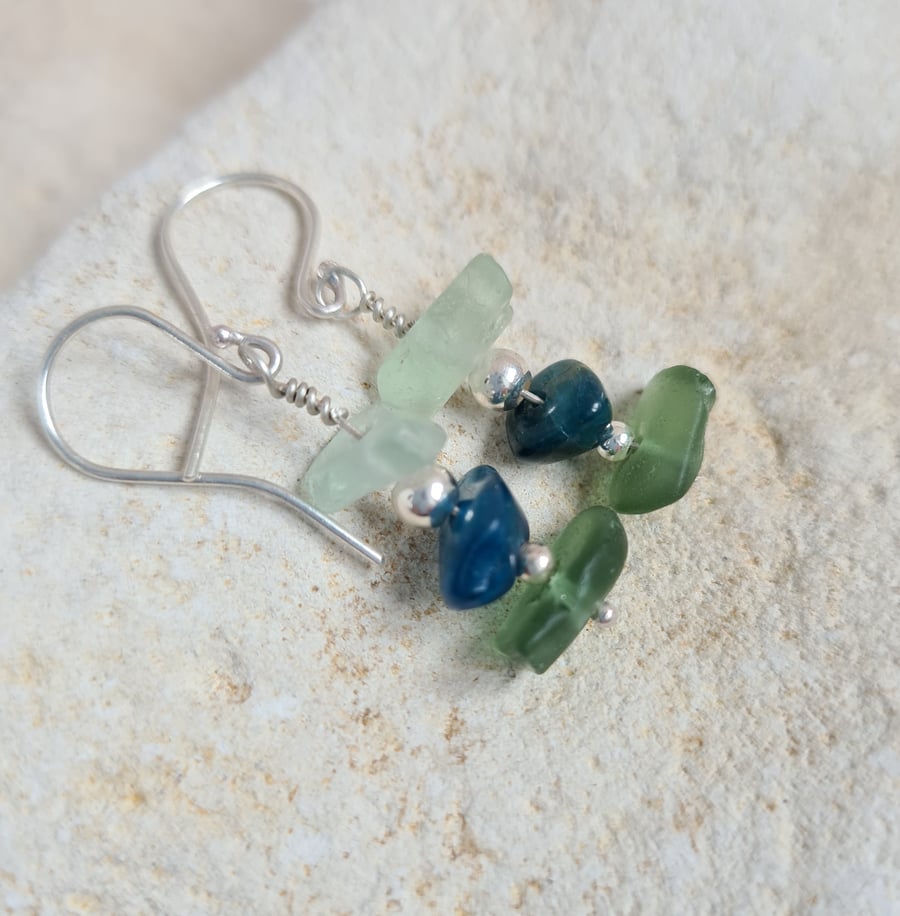 Sea Glass and Apatite Handmade Earrings