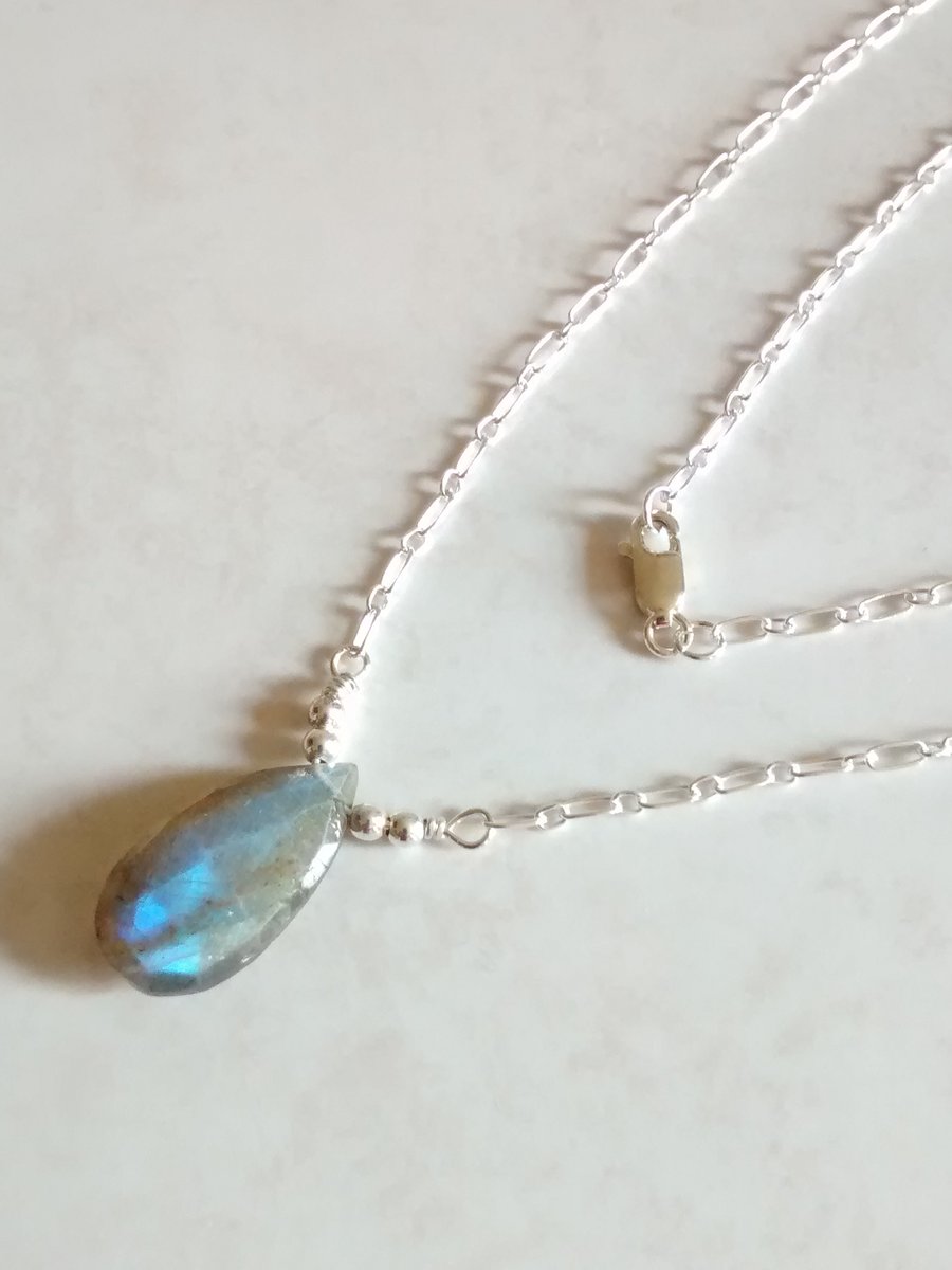 LABRADORITE DROP NECKLACE - -  PEAR NECKLACE - CHRISTMAS GIFT - FREE UK SHIPPING