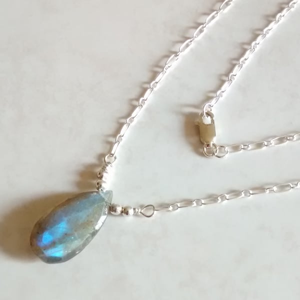 LABRADORITE DROP NECKLACE - -  PEAR NECKLACE - CHRISTMAS GIFT - FREE UK SHIPPING