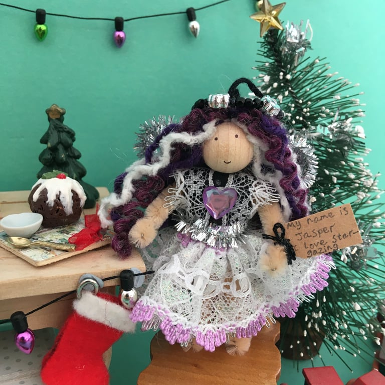 Tiny Purple, Grey, Black And White Fairy Doll Decoration, Christmas Fairy
