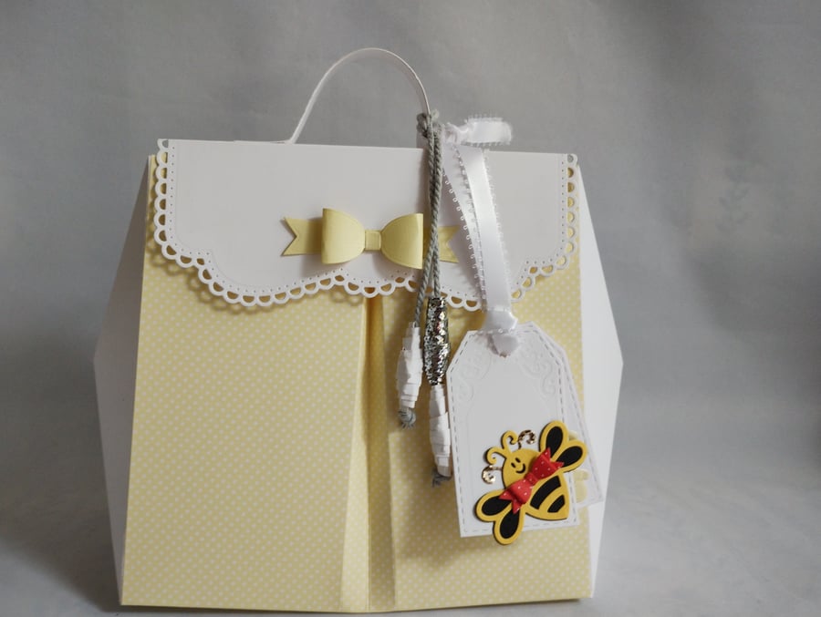 Handmade Gift Box Bag Baby Bee Backpack Rucksack Yellow Polka Dot - Keepsake Box