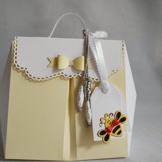 Handmade Gift Box Bag Baby Bee Backpack Rucksack Yellow Polka Dot - Keepsake Box