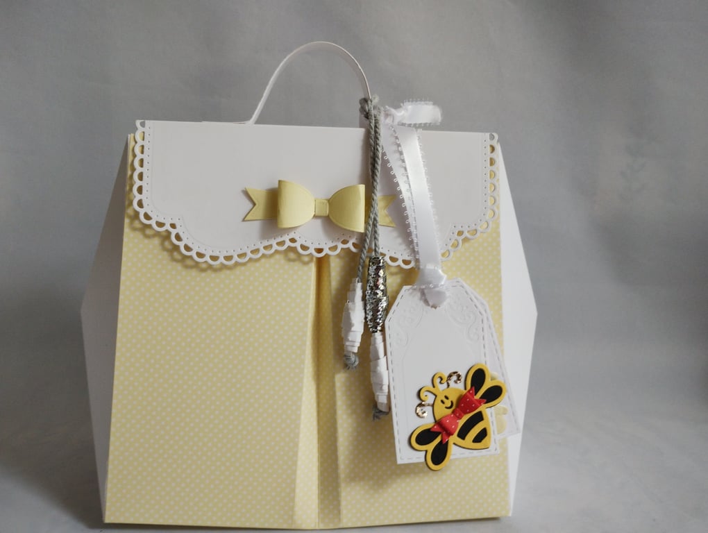 Handmade Gift Box Bag Baby Bee Backpack Rucksack Yellow Polka Dot - Keepsake Box