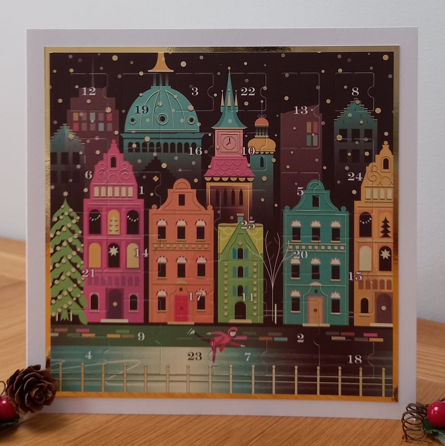 Advent Calendar Style Christmas Card - City Skater