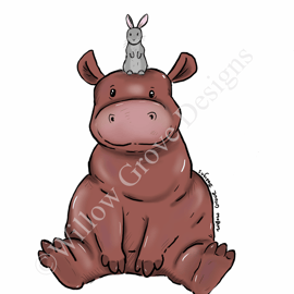 Bunny and hippo pals art print 
