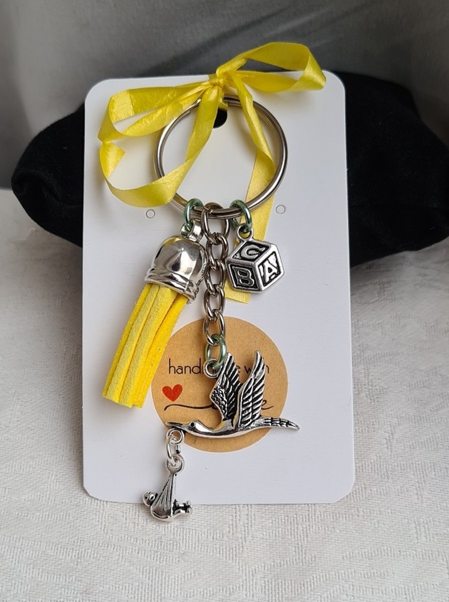 Gorgeous Baby Themed Key Ring - Yellow - Key Chain Bag Charm - Silver tones.