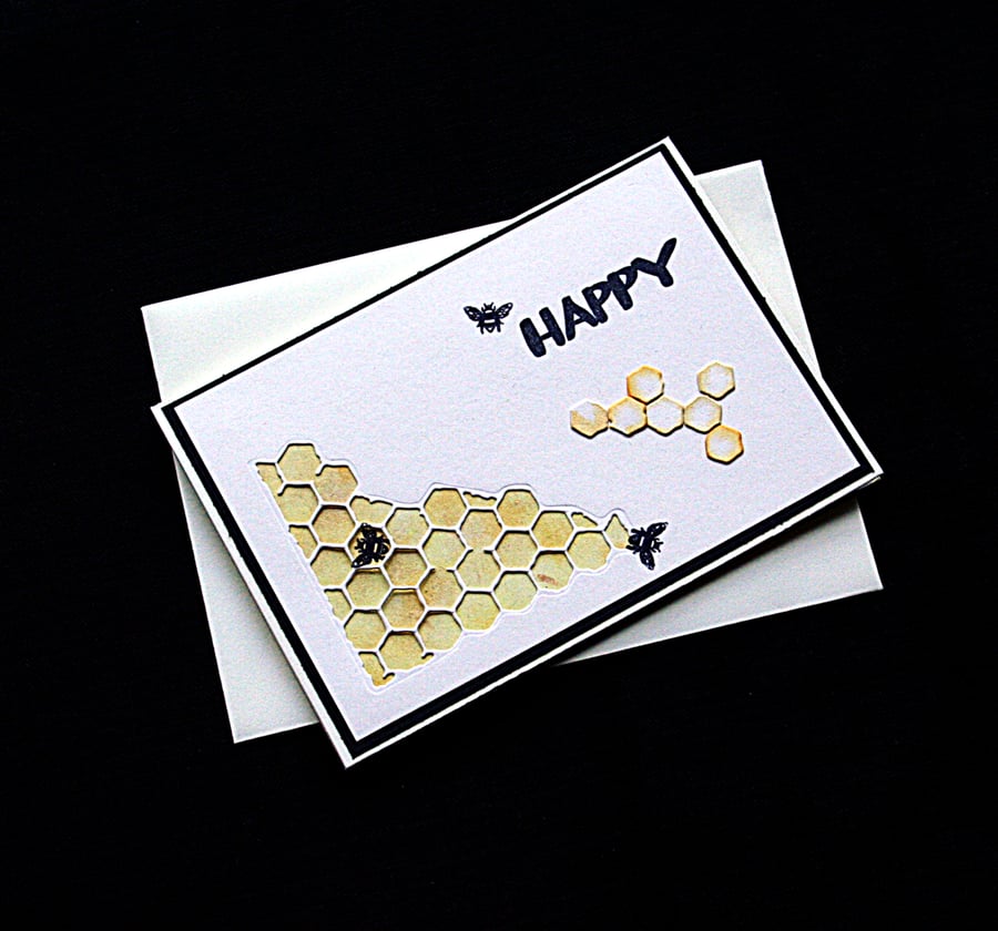 Bee Happy - Handcrafted (blank) Card - dr17-0001
