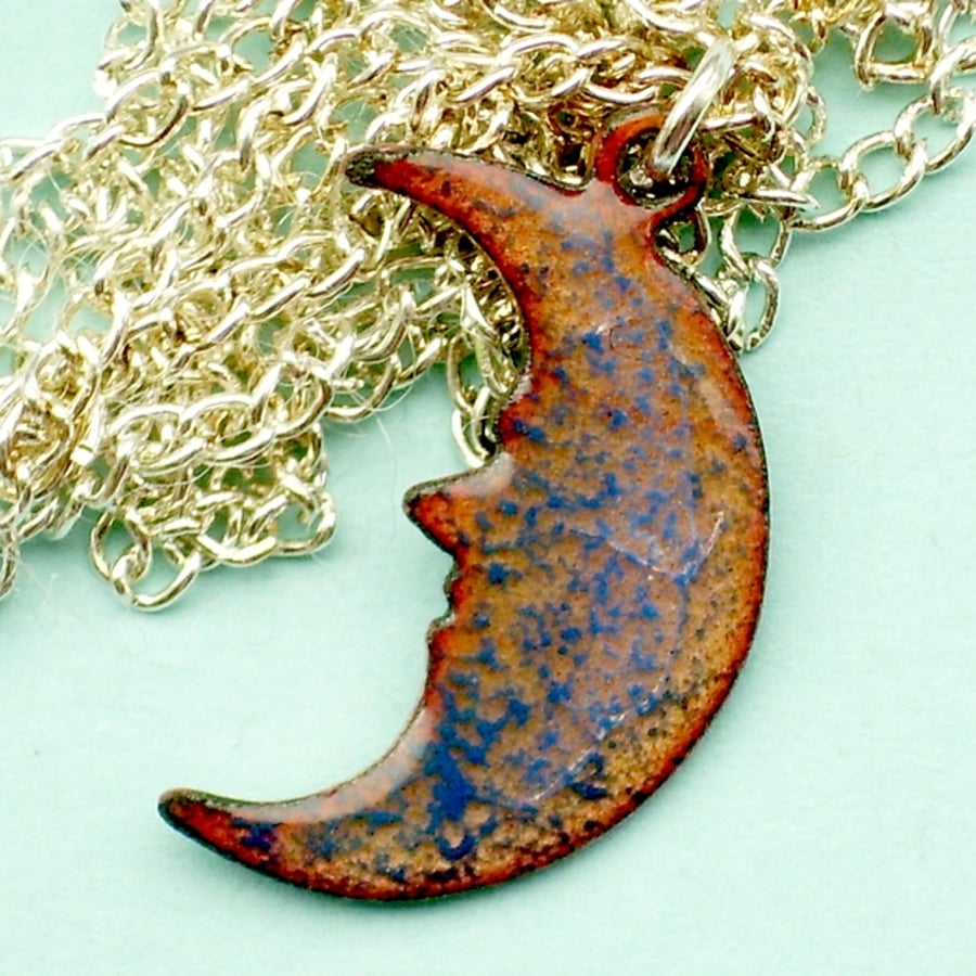 enamel pendant - blue half moon