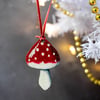 Mini woodland mushroom Christmas hanging decoration, double sided