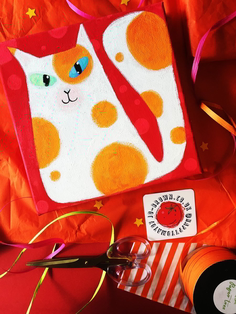 Spotty cat Original Painting by Jo Brown perfect for cat lovers...Affordable art
