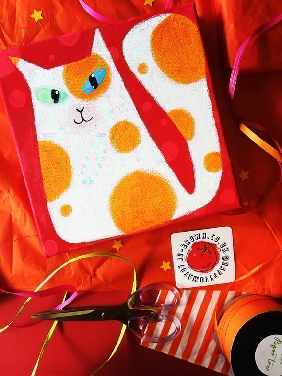 Spotty cat Original Painting by Jo Brown perfect for cat lovers...Affordable art
