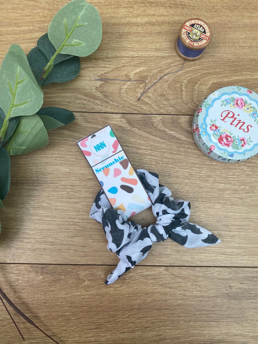 Bat Print Knot Scrunchie, hair tie, Halloween