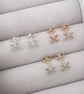 Handmade 9ct yellow, white or rose gold cross kiss stud earrings - Image 3