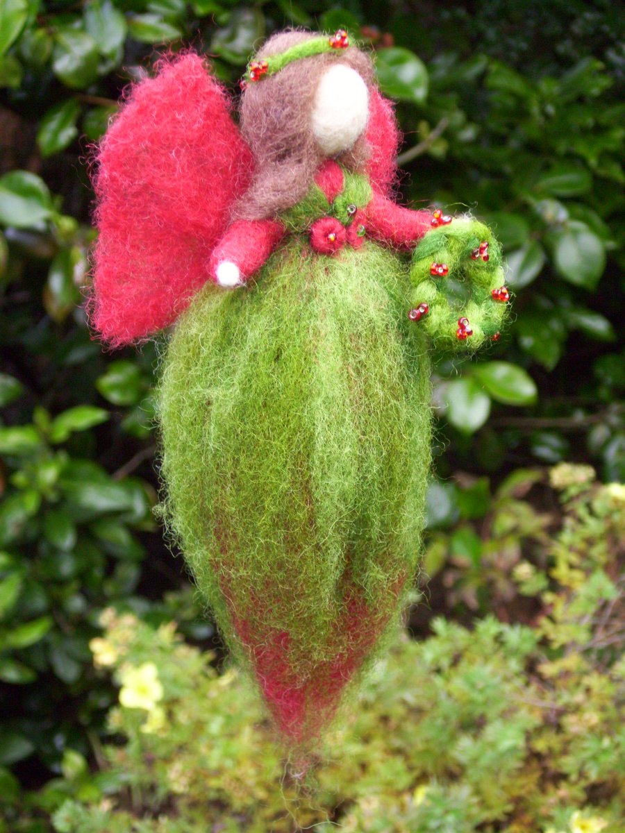 Christmas Wreath Fairy - Waldorf Style - Needle Felt Decoration