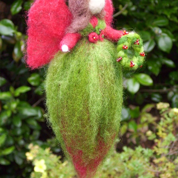 Christmas Wreath Fairy - Waldorf Style - Needle Felt Decoration