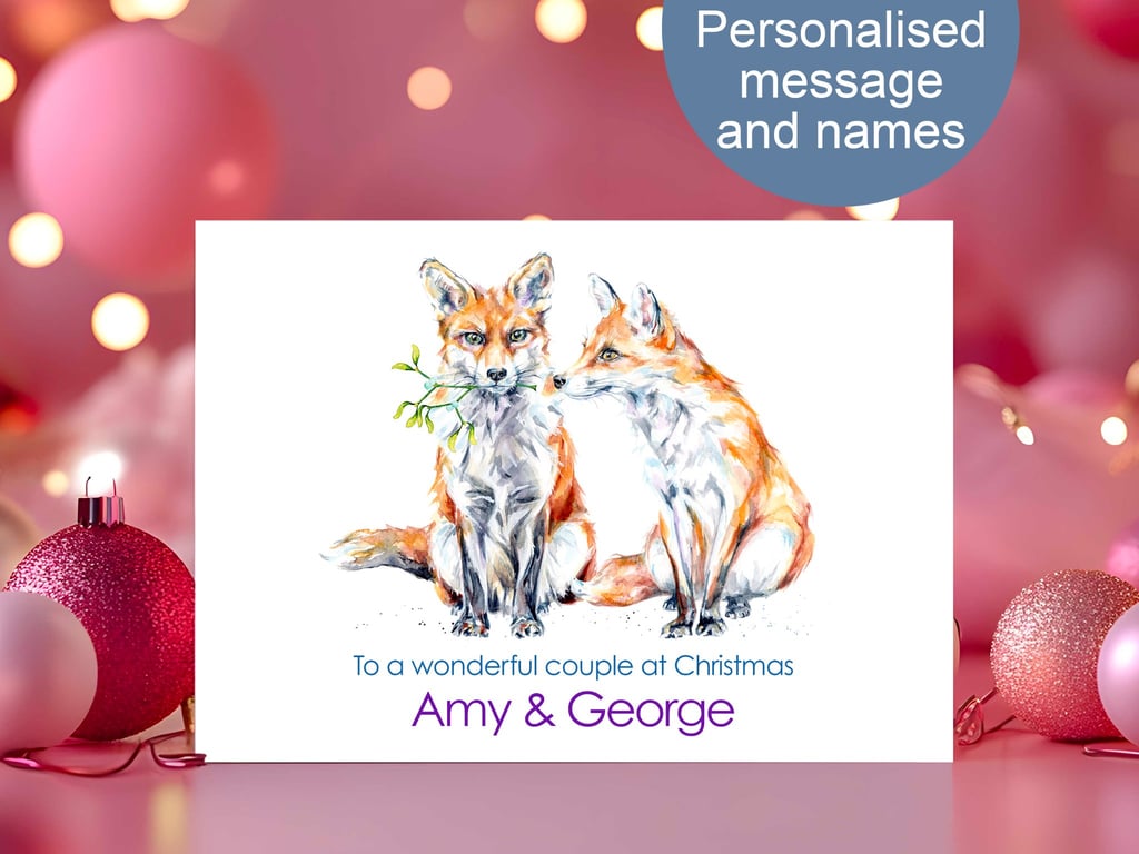 Personalised Fox Christmas Card, Watercolour Art, 2 Sizes