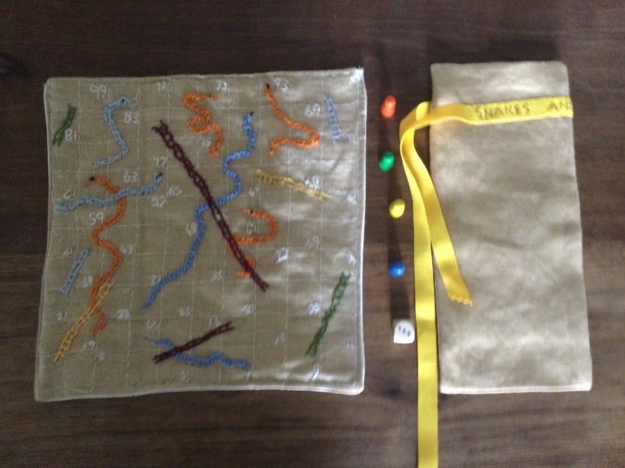 Linen bag of Snakes and Ladders