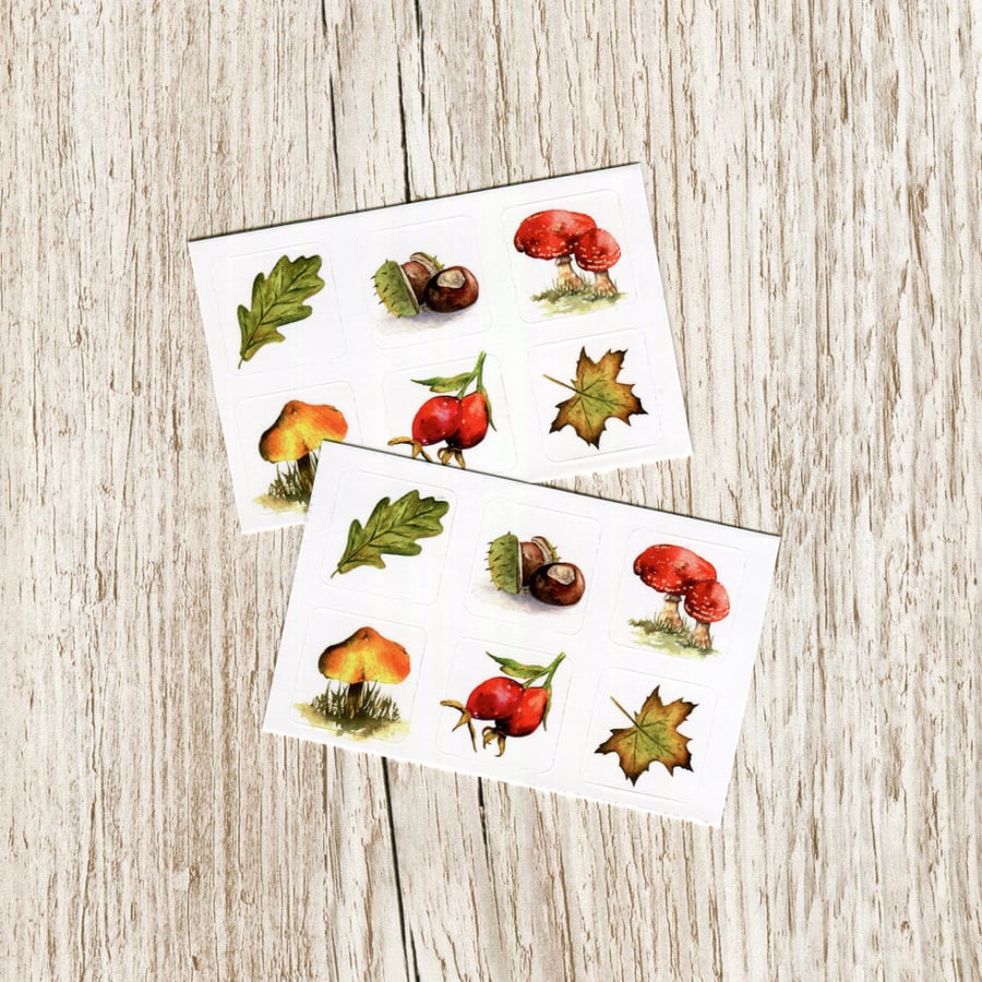 Stickers - Autumn Elements - set of twelve 1 inch square