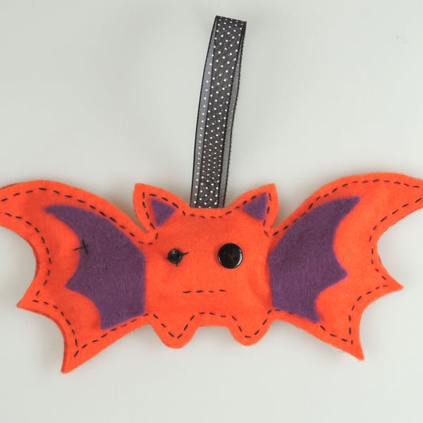 Bright Orange Handmade Felt Bat, Halloween Twig Tree Decoration SALE
