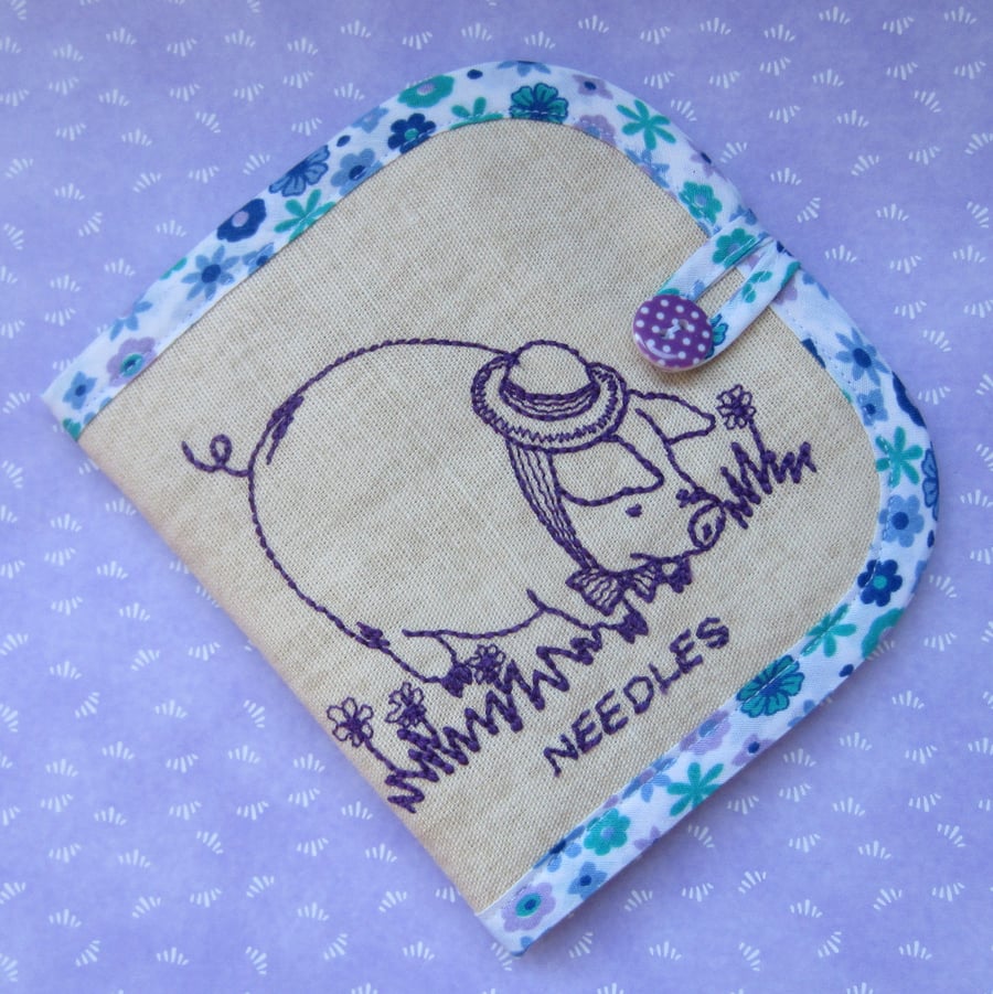 Embroidered Pig Needle Case