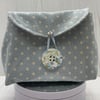 SALE - Blue and Ivory polka dot linen pouch, clutch, make up bag PB8